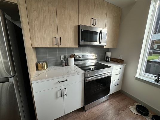 Interior, Kitchen, Stainless Steel Appliances, Wood Texture Flooring