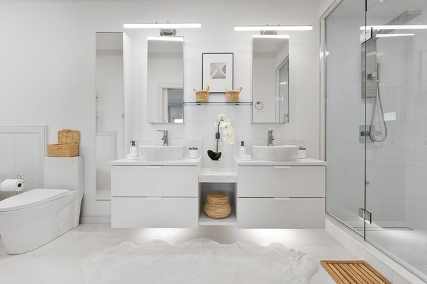 Bathroom, Dual Sink Vanities, Glass Shower, Interior
