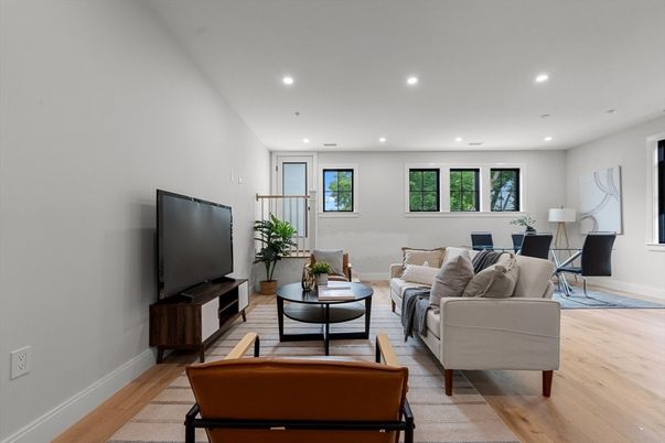 Interior, Living room, Recessed Lighting, Wood Texture Flooring