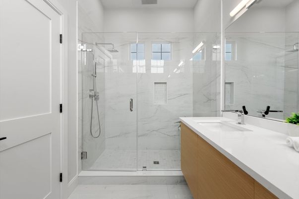 Bathroom, Glass Shower, Interior, Marble, Marble Walls