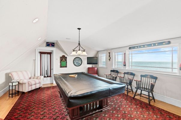 Billiard Table, Game Room, Interior, Pendant Lights, Recessed Lighting, Water, Wood Texture Flooring