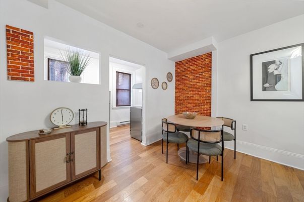 Dining room, Interior, Stone Walls, Wood Texture Flooring