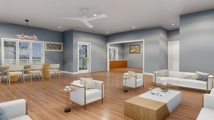 Dining room, Interior, Living room, Recessed Lighting, Wood Texture Flooring