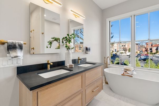 Bathroom, Dual Sink Vanities, Free Standing Baths, Interior, Marble
