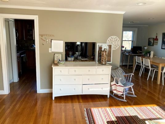 Dining room, Interior, Recessed Lighting, Wood Texture Flooring