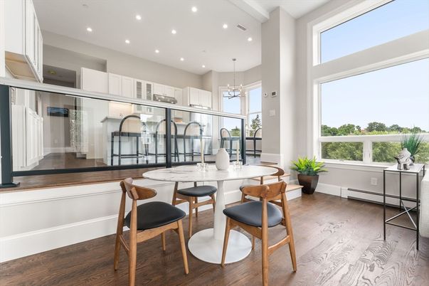 Chandelier, Dining room, Interior, Kitchen, Recessed Lighting, Wood Texture Flooring