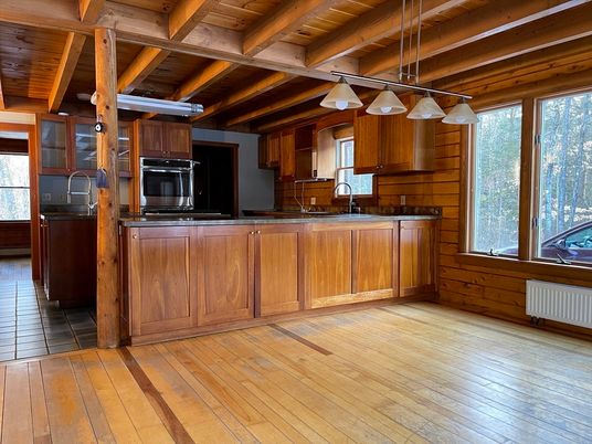 Interior, Kitchen, Pendant Lights, Wooden Beams, Wooden Ceilings, Wood Texture Flooring, Wooden Walls