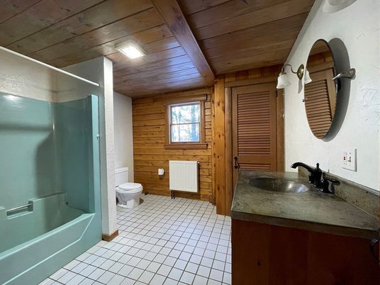 Bathroom, Interior, Recessed Lighting, Wooden Ceilings, Wooden Walls