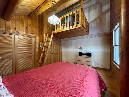 Bedroom, Interior, Pendant Lights, Wooden Beams, Wooden Ceilings, Wood Texture Flooring, Wooden Walls