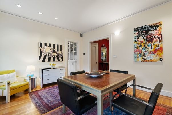 Dining room, Interior, Recessed Lighting, Wood Texture Flooring
