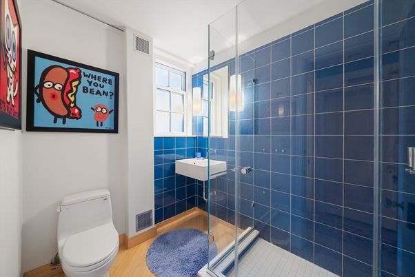 Bathroom, Glass Shower, Interior, Wood Texture Flooring
