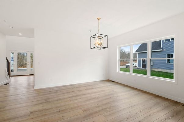 Empty room, Interior, Pendant Lights, Recessed Lighting, Wood Texture Flooring