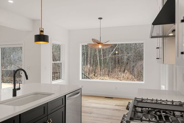 Interior, Kitchen, Pendant Lights, Recessed Lighting, Wood Texture Flooring