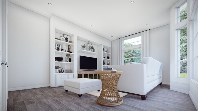 Interior, Living room, Recessed Lighting, Wood Texture Flooring