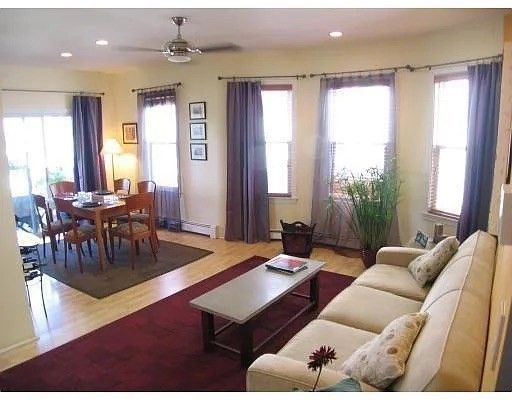 Dining room, Interior, Living room, Recessed Lighting, Wood Texture Flooring