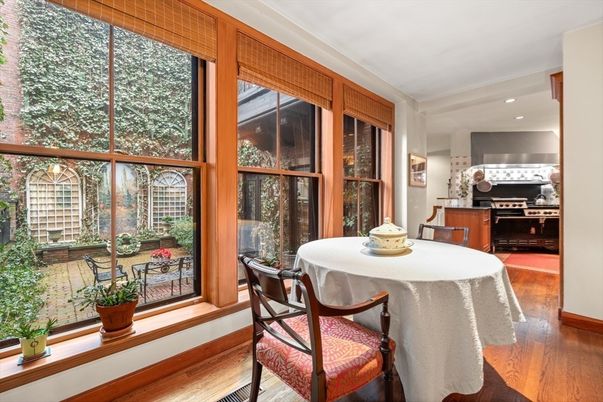 Dining room, Interior, Kitchen, Recessed Lighting, Stainless Steel Appliances, Wood Texture Flooring
