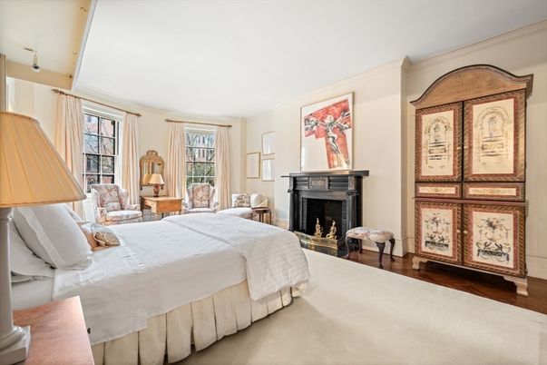 Bedroom, Fireplace, Interior, Wood Texture Flooring