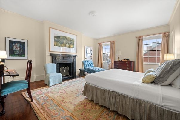 Bedroom, Fireplace, Interior, Wood Texture Flooring