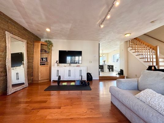 Fitness Equipment, Interior, Recessed Lighting, Wood Texture Flooring, Wooden Walls