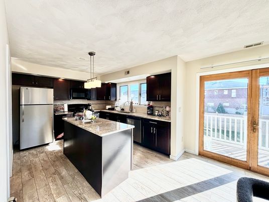 Interior, Kitchen, Pendant Lights, Stainless Steel Appliances, Wood Texture Flooring
