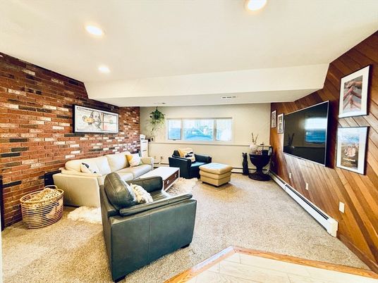 Interior, Living room, Recessed Lighting, Stone Walls, Wooden Walls