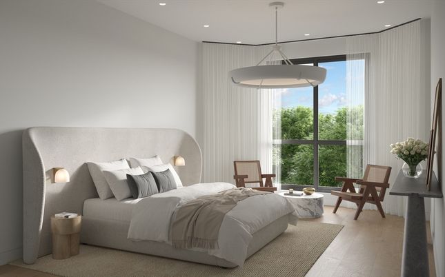 Bedroom, Interior, Pendant Lights, Recessed Lighting, Wood Texture Flooring