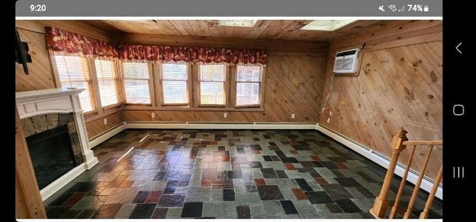 Empty room, Fireplace, Interior, Wooden Beams, Wooden Ceilings, Wooden Walls