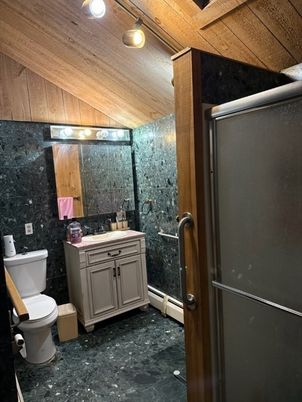 Bathroom, Glass Shower, Interior, Wooden Ceilings