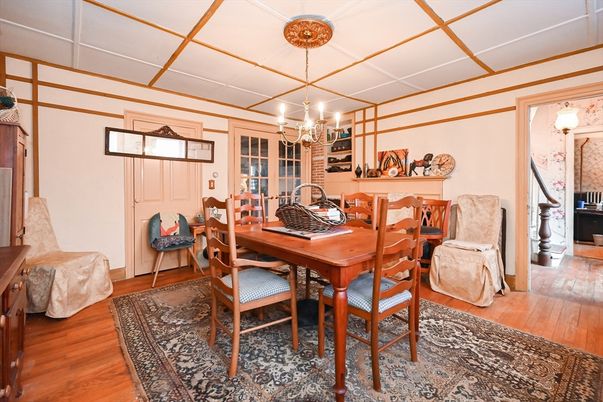 Chandelier, Dining room, Interior, Wood Texture Flooring