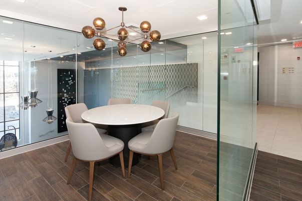 Dining room, Interior, Pendant Lights, Recessed Lighting, Wood Texture Flooring