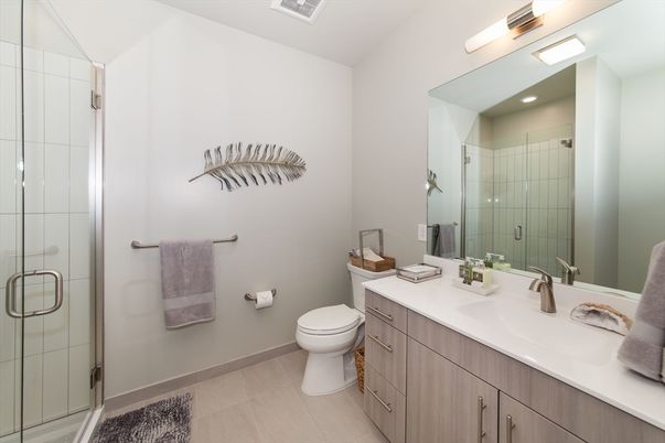 Bathroom, Glass Shower, Interior, Recessed Lighting