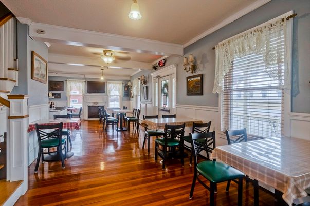 Dining room, Fireplace, Interior, Wood Texture Flooring