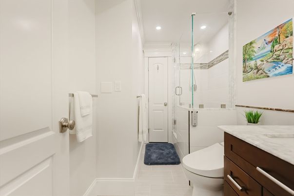 Bathroom, Glass Shower, Interior, Recessed Lighting