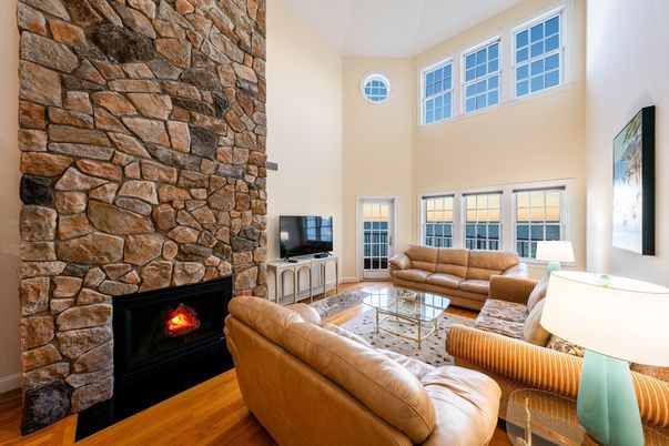 Fireplace, Interior, Living room, Stone Walls, Wood Texture Flooring
