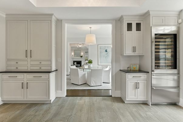 Dining room, Interior, Kitchen, Pendant Lights, Stainless Steel Appliances, Wood Texture Flooring