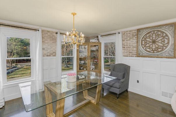 Chandelier, Interior, Stone Walls, Wood Texture Flooring