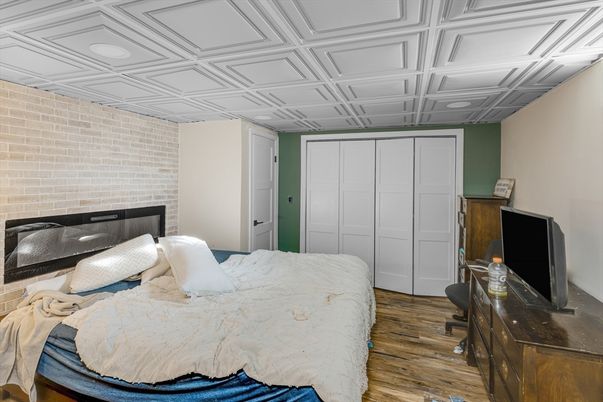 Bedroom, Interior, Stone Walls, Wood Texture Flooring