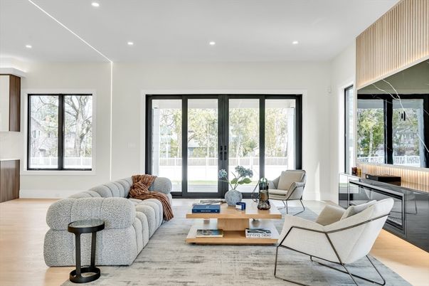 Interior, Living room, Recessed Lighting, Wood Texture Flooring