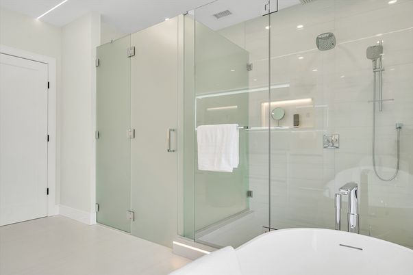 Bathroom, Glass Shower, Interior, Recessed Lighting