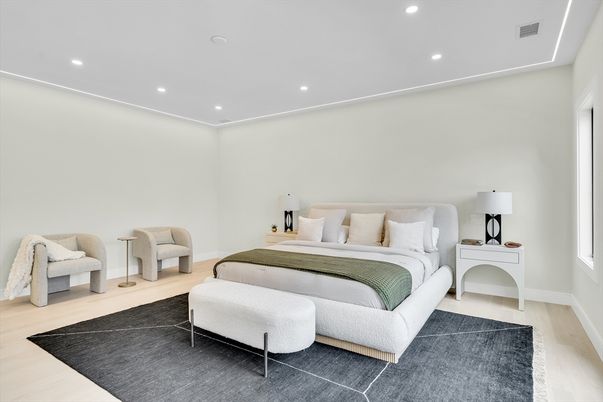 Bedroom, Interior, Recessed Lighting, Wood Texture Flooring