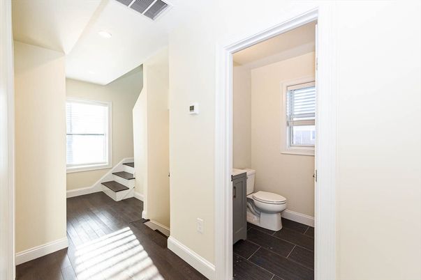 Bathroom, Interior, Recessed Lighting, Wood Texture Flooring