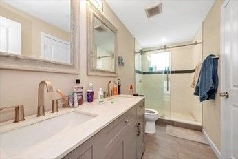 Bathroom, Dual Sink Vanities, Glass Shower, Interior, Recessed Lighting