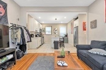 Interior, Kitchen, Living room, Pendant Lights, Recessed Lighting, Stainless Steel Appliances, Wood Texture Flooring