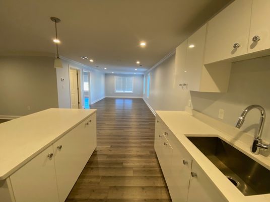 Interior, Kitchen, Pendant Lights, Recessed Lighting, Wood Texture Flooring