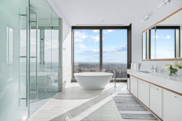 Bathroom, Dual Sink Vanities, Free Standing Baths, Glass Shower, Interior