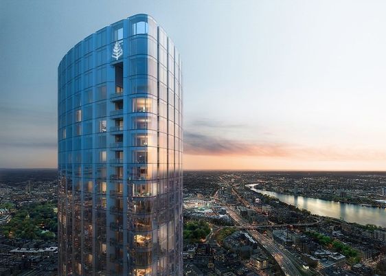 Exterior, Facade, Water, Highrise