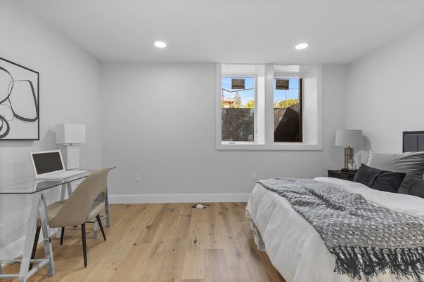Bedroom, Home Office, Interior, Recessed Lighting, Wood Texture Flooring