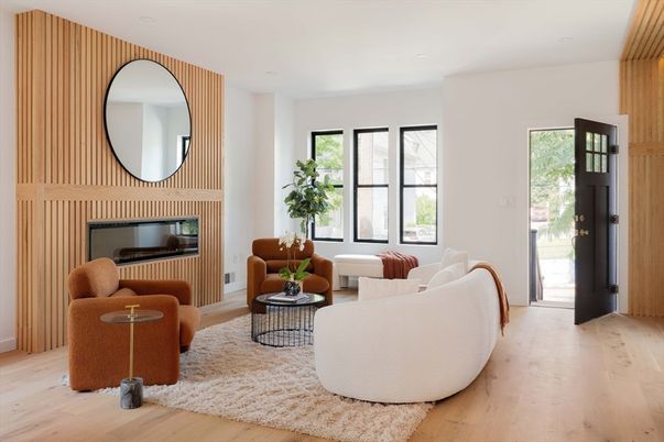 Interior, Living room, Recessed Lighting, Wood Texture Flooring