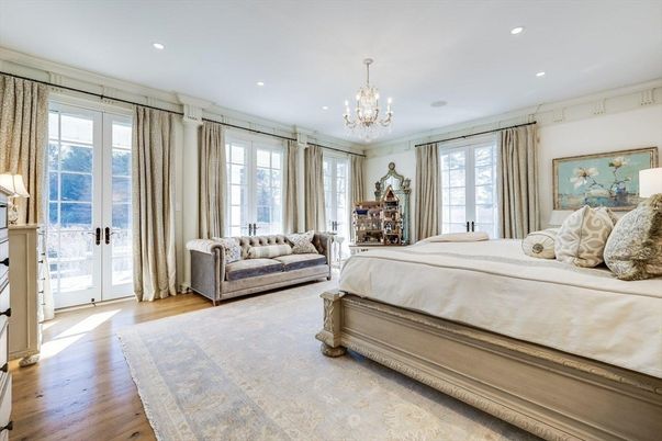 Bedroom, Chandelier, Interior, Recessed Lighting, Wood Texture Flooring