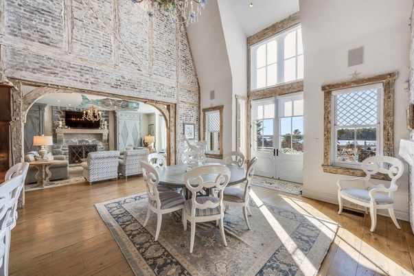 Dining room, Fireplace, Interior, Living room, Wood Texture Flooring